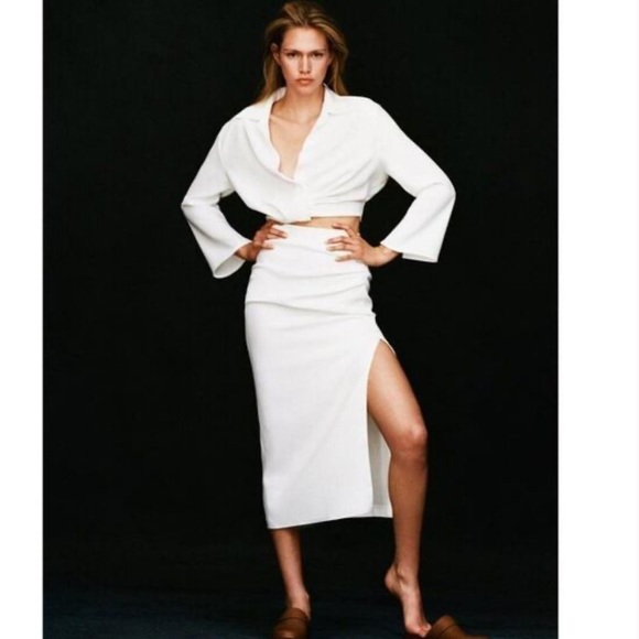 Zara White Draped Pencil Skirt Size Medium, NWT - Picture 5 of 11